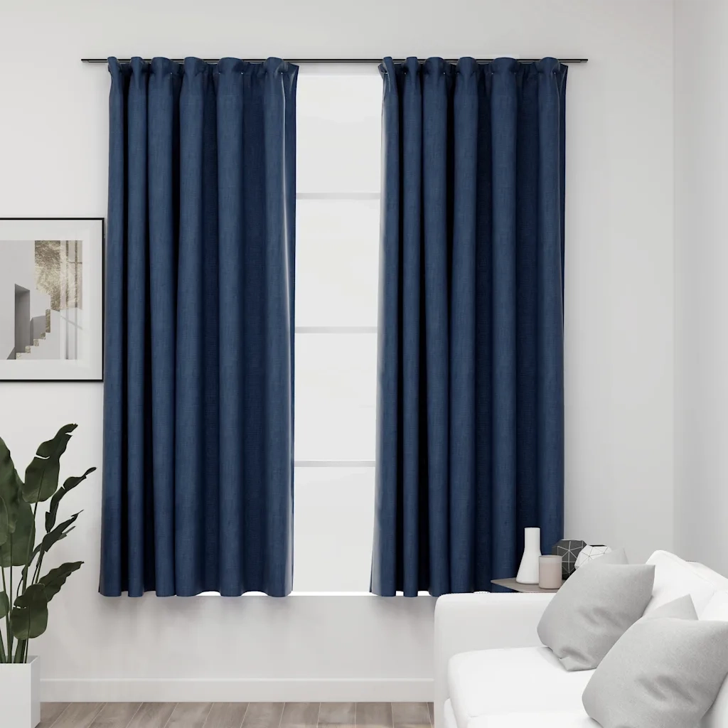 Tende Oscuranti con Ganci Effetto Lino 2 pz Blu 140x175 cm 321180