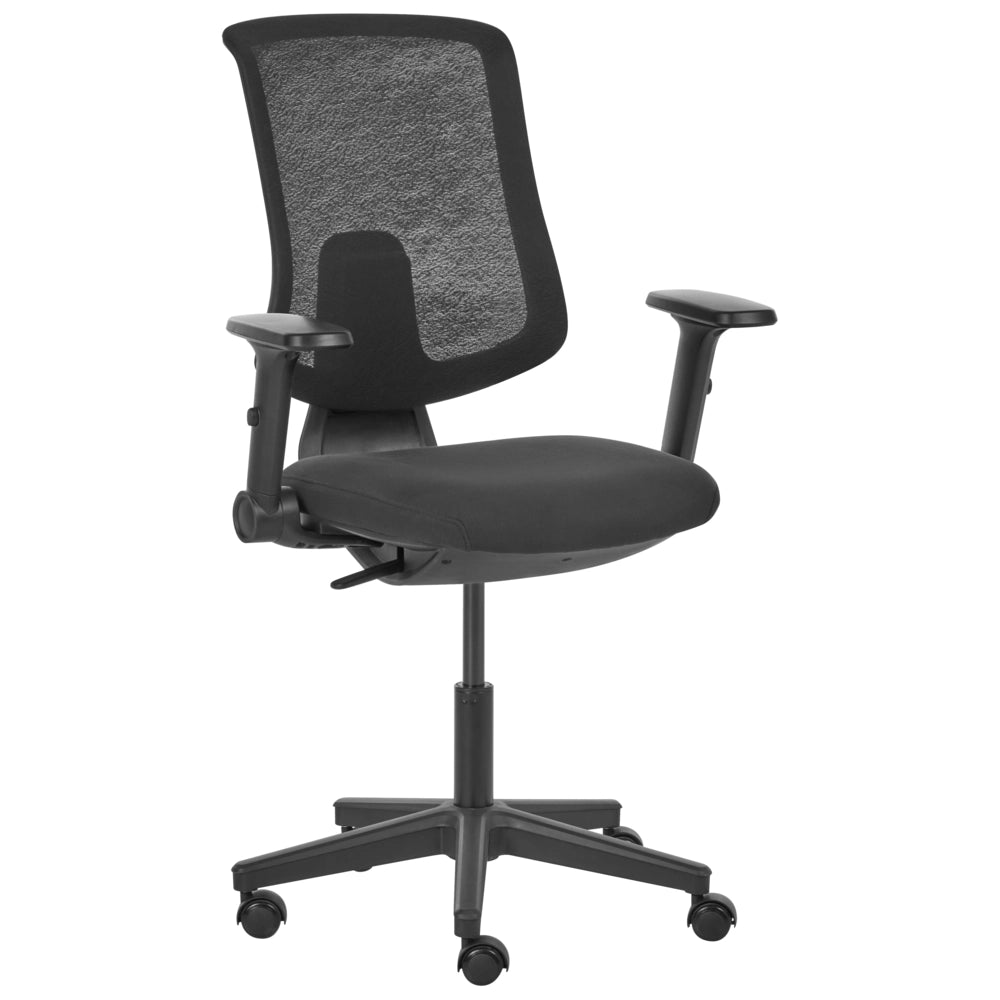 Sedia da ufficio in tessuto e rete nera, schienale e braccioli regolabili, design moderno, per l'ufficio domestico