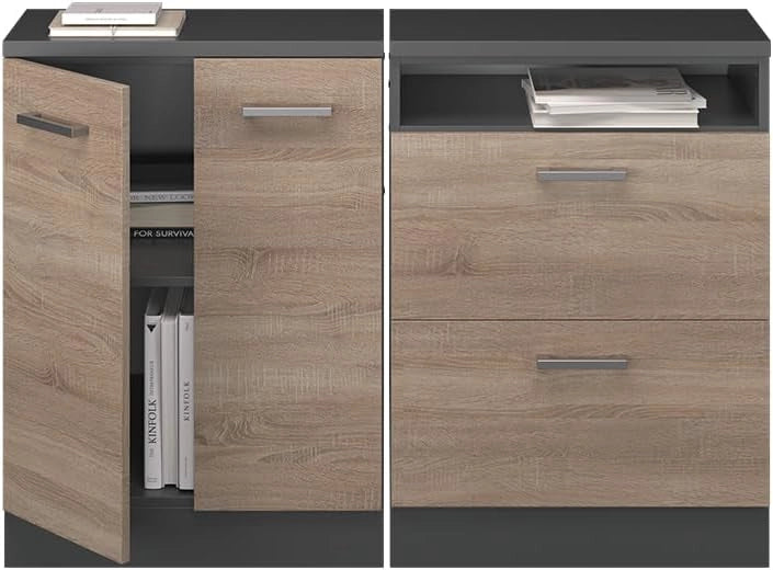 Set di mobili sottotetto Rion, Sonoma, 120 cm Set di 2 carcasse armadio profondità 60 cm, adatto per il salvaspazio sotto tetti spioventi