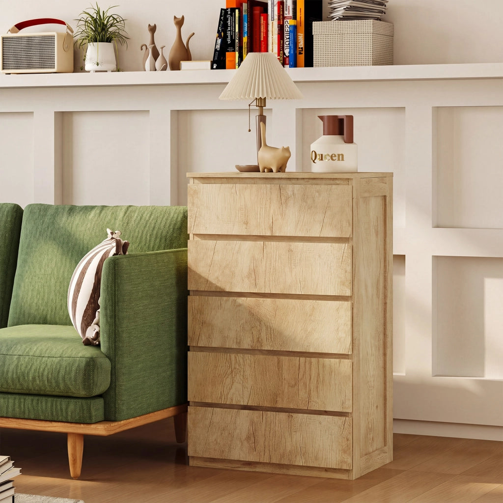 Cassettiera 5 Cassetti Senza Maniglie ¨C Minimal ¨C Legno Naturale 60x39x100