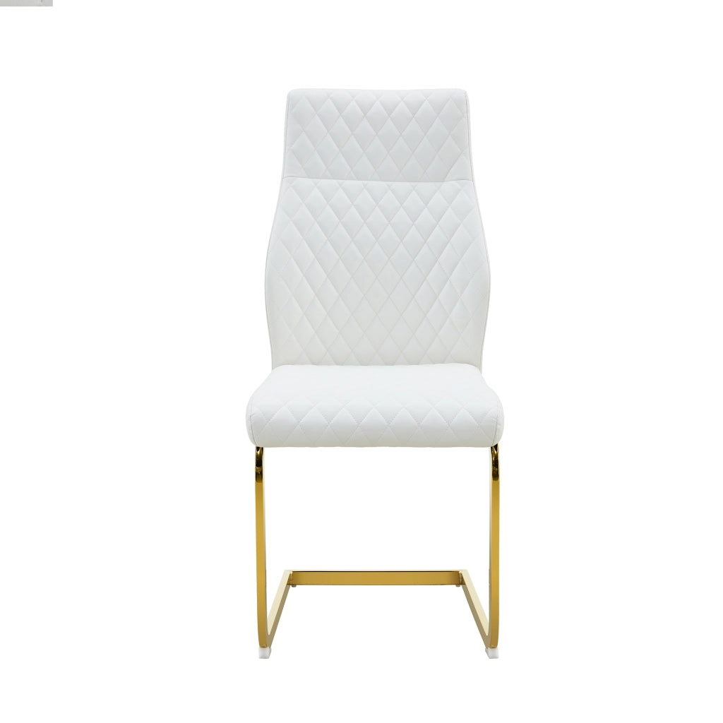 Tavolo da pranzo rotondo con 2 sedie, piano in MDF, base in metallo oro, sedute bianche con motivo a rombi, 60 cm