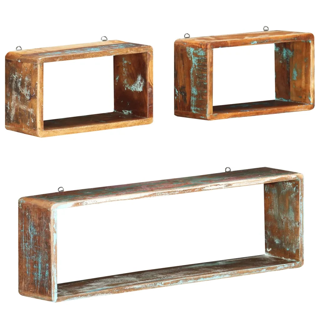 Set Mensole Cubiche da Parete 3pz in Legno Massello di Recupero 285845