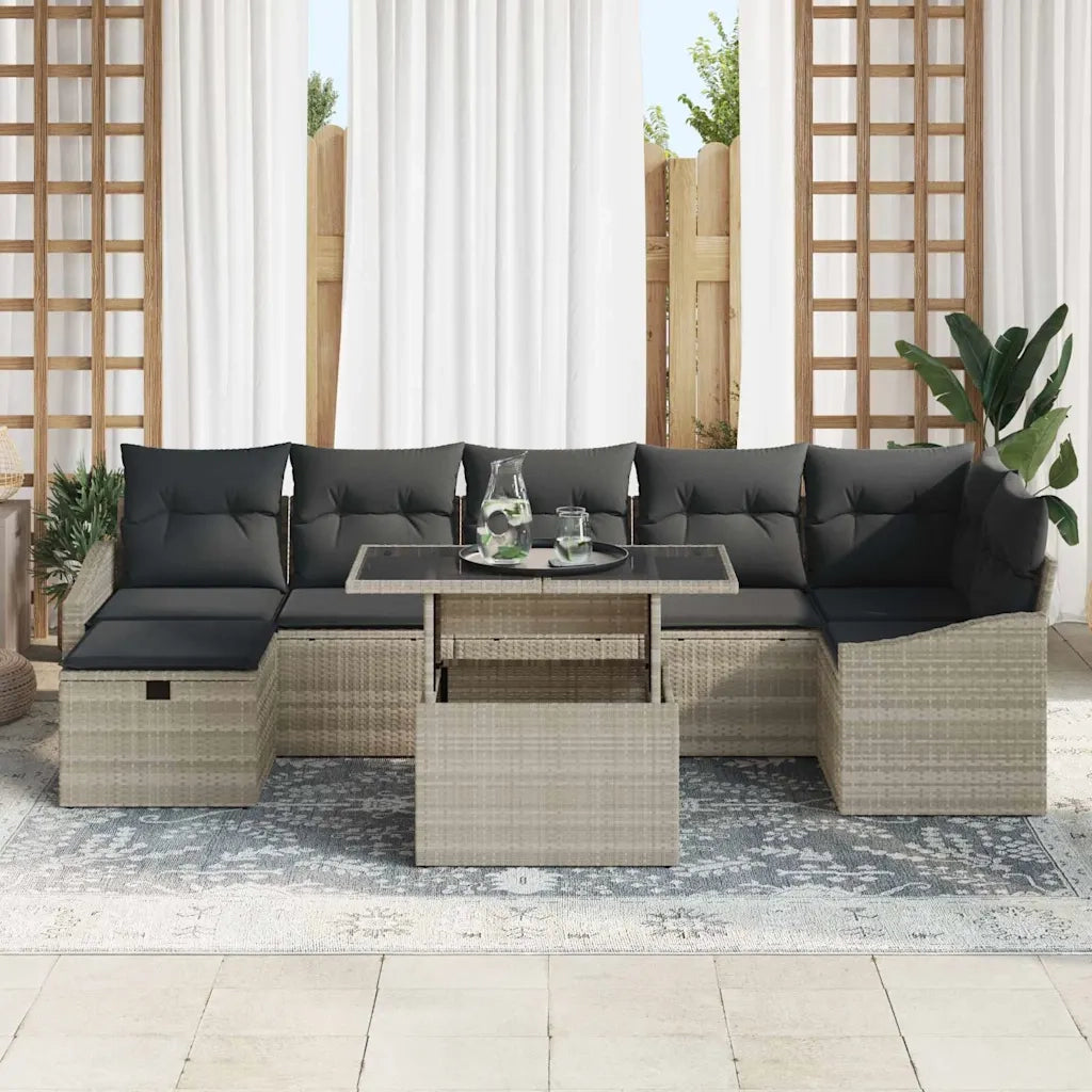Set Divano da Giardino 8 pcs Grigio chiaro Poly Rattan 3359849