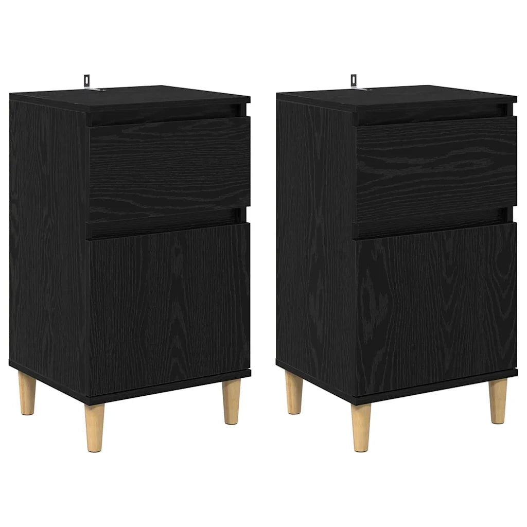 Armadio da Notte con cassetto 2 pcs Rovere Nero 40 x 35 x 70 cm 881238