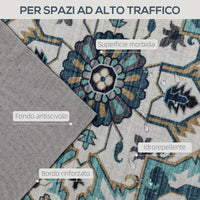 Tappeto Boho Antiscivolo e Lavabile 230x160 cm a Pelo Corto in Effetto Cashmere Blu