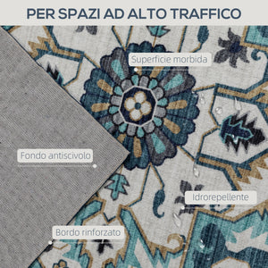 Tappeto Boho Antiscivolo e Lavabile 230x160 cm a Pelo Corto in Effetto Cashmere Blu