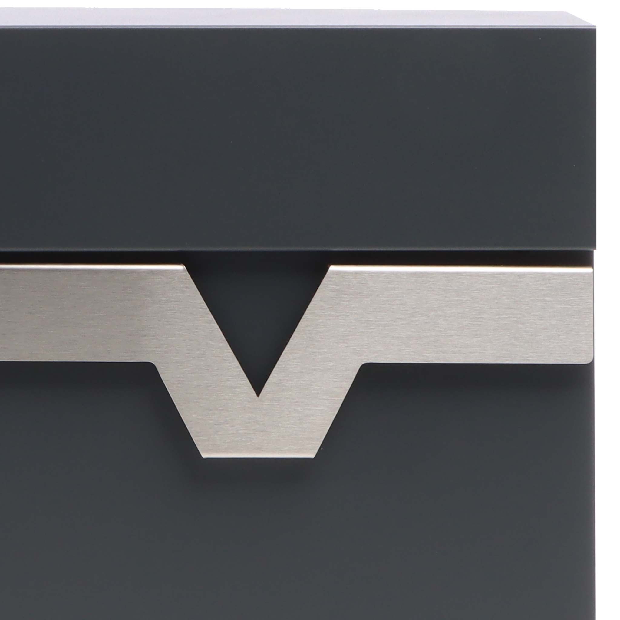 Cassetta postale V60 con portagiornale, antracite e inox, soft-close, 370 x 105 x 370 mm