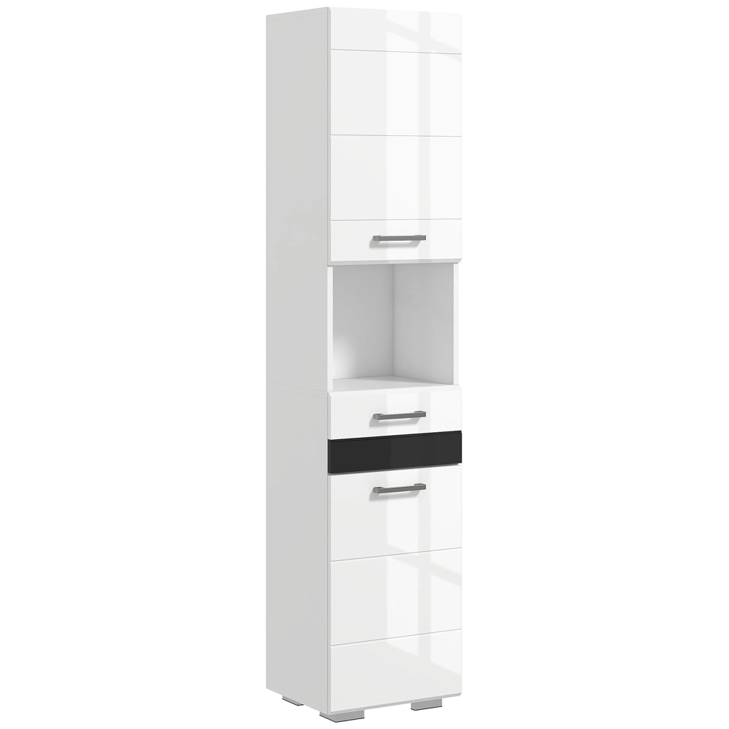 Colonna Bagno in MDF con Ripiano, Cassetto e Armadietto ¨C zephmum ¨C 37x32.5x170 cm, Bianco