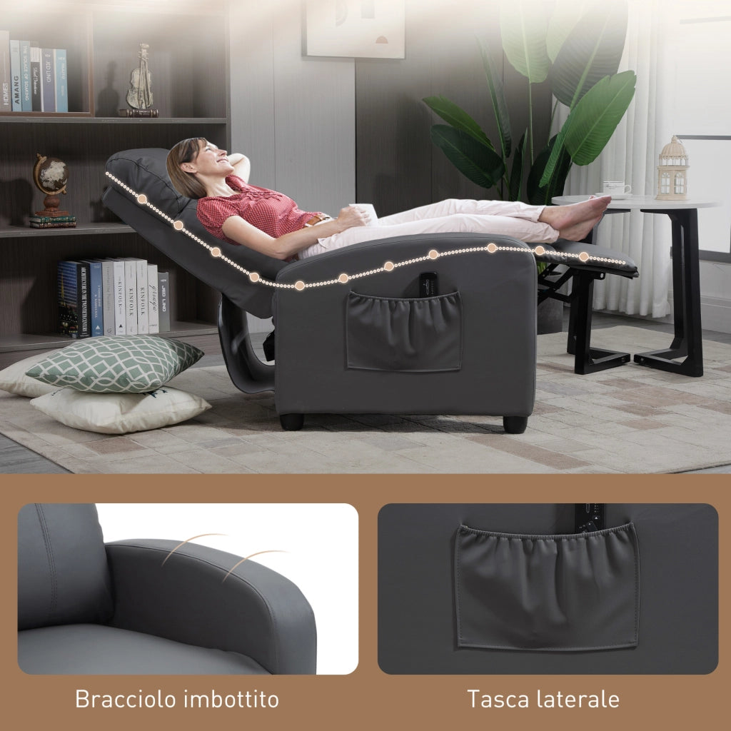Poltrona Relax Massaggiante Reclinabile ¨C Xylo ¨C Elettrica con Poggiapiedi e Telecomando, Grigio, 68x88x98cm
