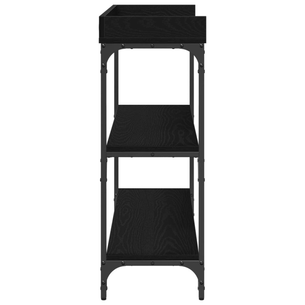 Tavolino Consolle Nero Rovere 100x30x80 cm Legno Ingenerizzato e Acciaio