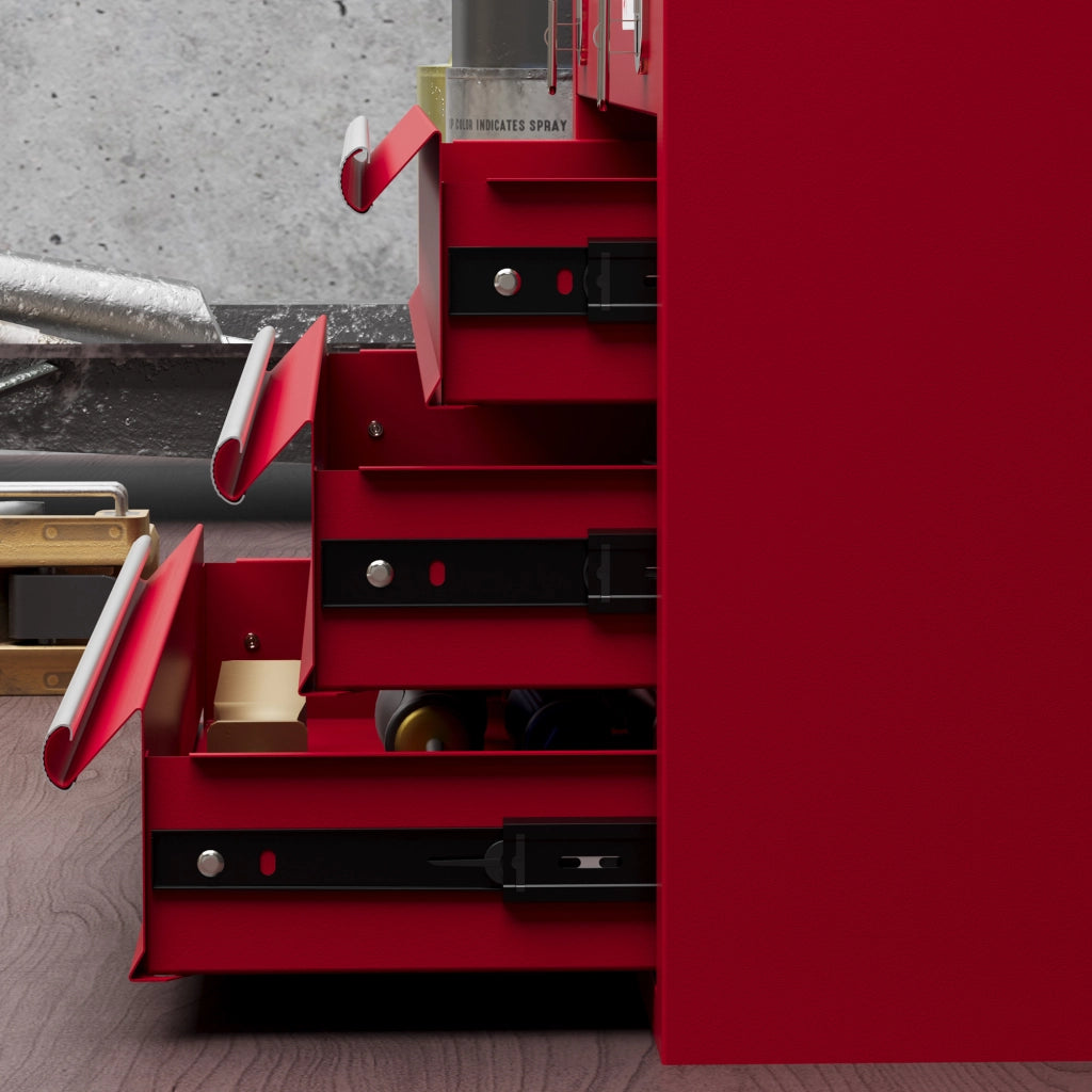 Cassetta attrezzi in acciaio rosso con 3 cassetti scorrevoli e vano superiore, 51x22x32 cm