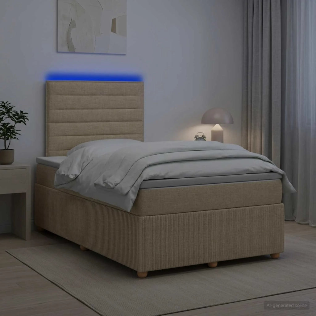 Letto Box Spring LED con Materasso Crema 120 x 190 cm Tessuto 3455809
