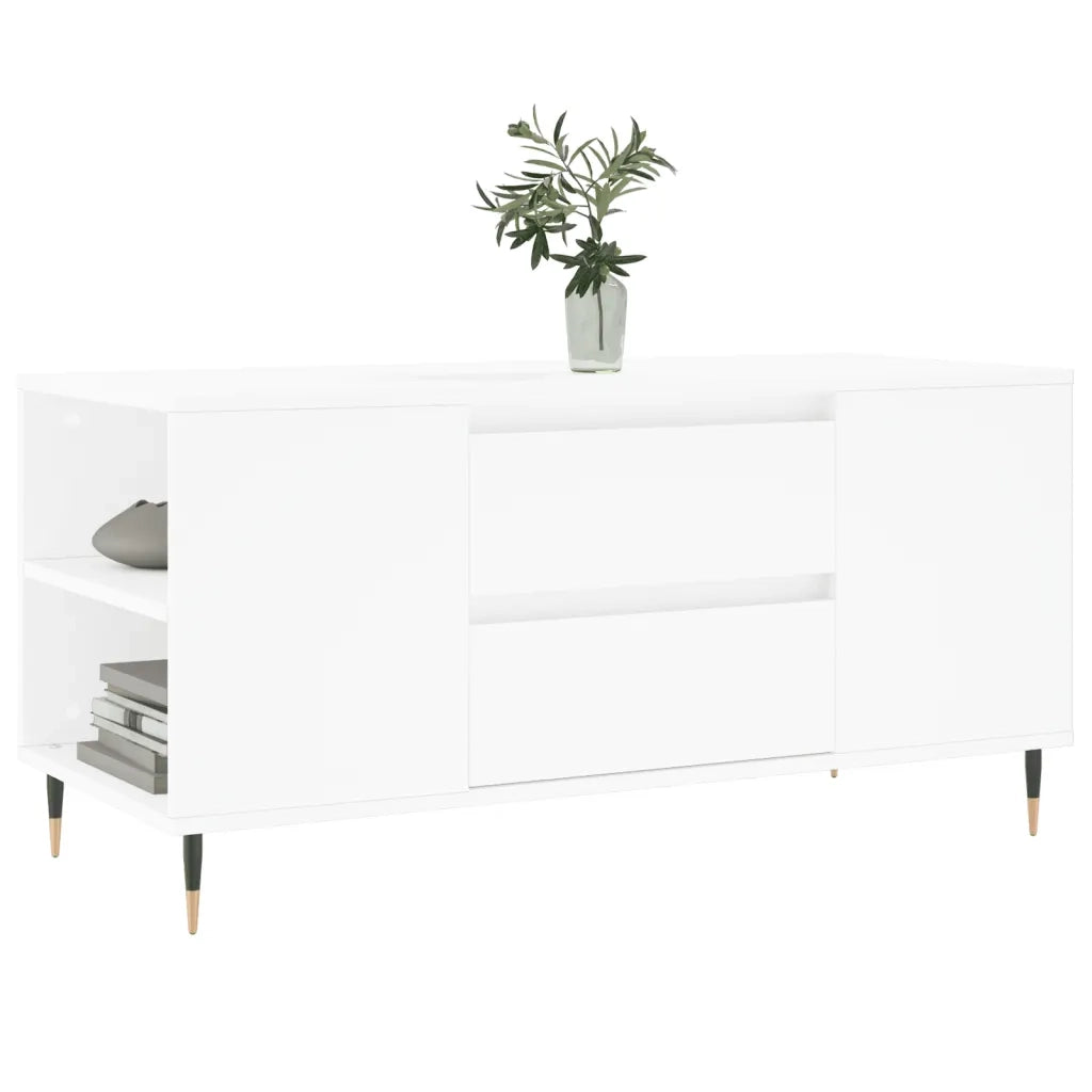 Tavolino da Salotto Bianco 102x44,5x50 cm in Legno Multistrato 830988