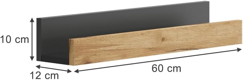 Scaffale a muro Tomy, Antracite/quercia dorata, 60 x 10 cm Set di 2