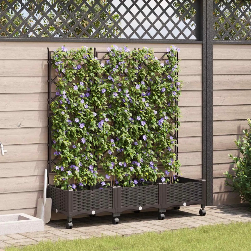Vaso da giardino con grigliato e ruote 3 pz Marrone PP 3423071