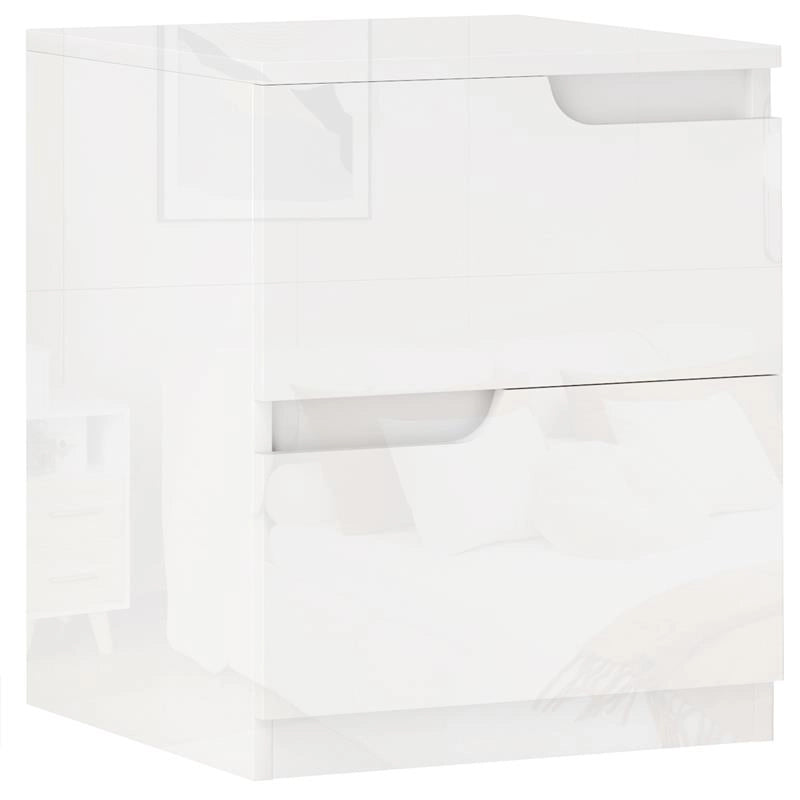 COMODINO MODERNO IN LEGNO CON 2 CASSETTI E DESIGN LUCIDO 40X40X48 CM BIANCO