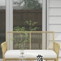Set da Giardino in Rattan da 4 Pezzi con 2 Poltroncine, Divano e Tavolino da Caffè, Naturale e Nero