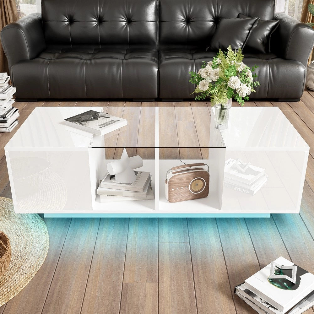 Tavolino da Caff¨¨ con LED ¨C MINIMAL ¨C Bianco Lucido 120x50x38,5