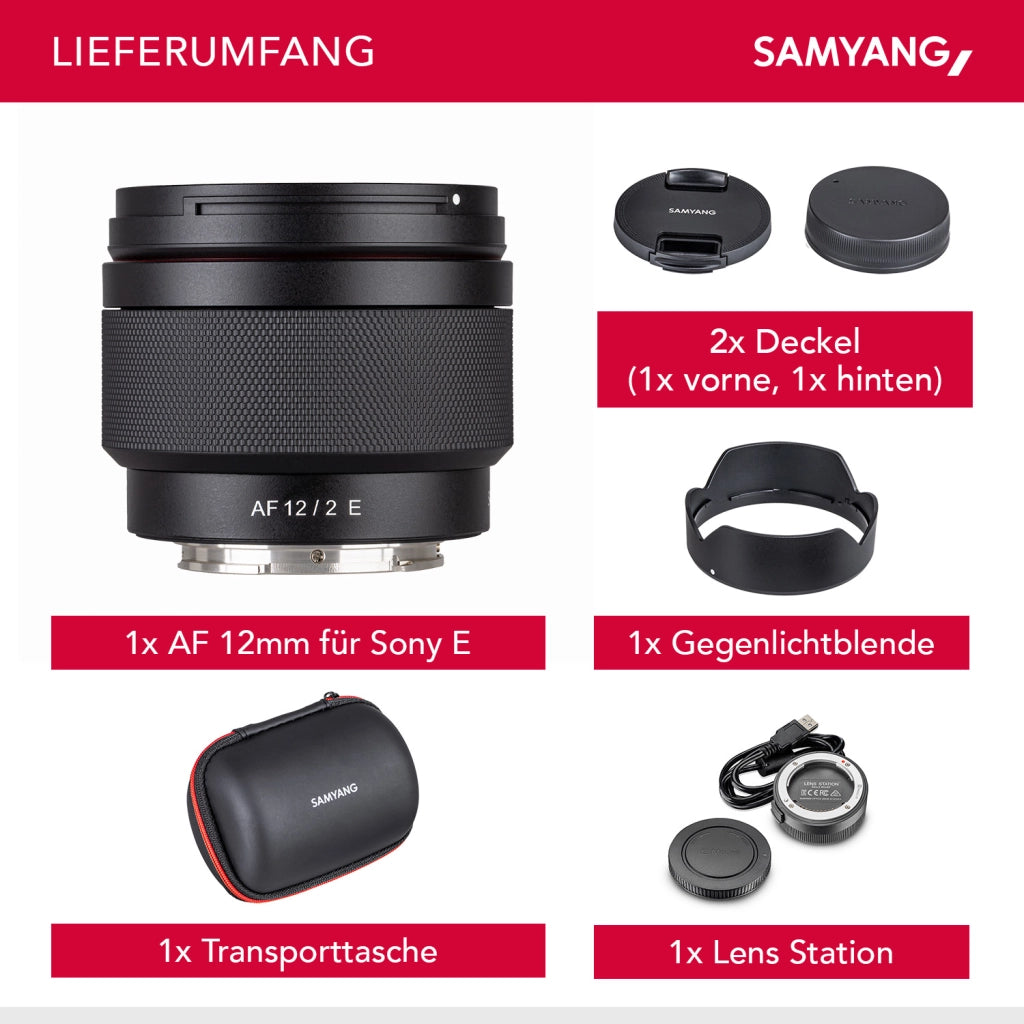 AF 12mm Obiettivo fotografico grandangolare con Lens-Station per Sony E - apertura F2.0, autofocus APS-C a focale fissa per fotocamere