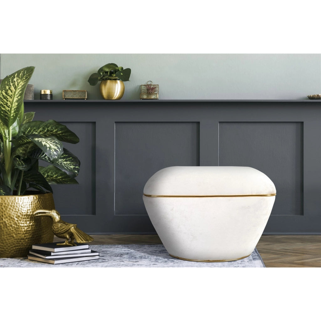 Pouf Contessa avorio e oro in velluto misto cotone
