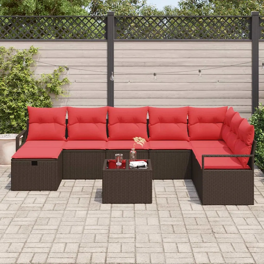 Set di divani con cuscino 9 pcs Marrone polyrattan