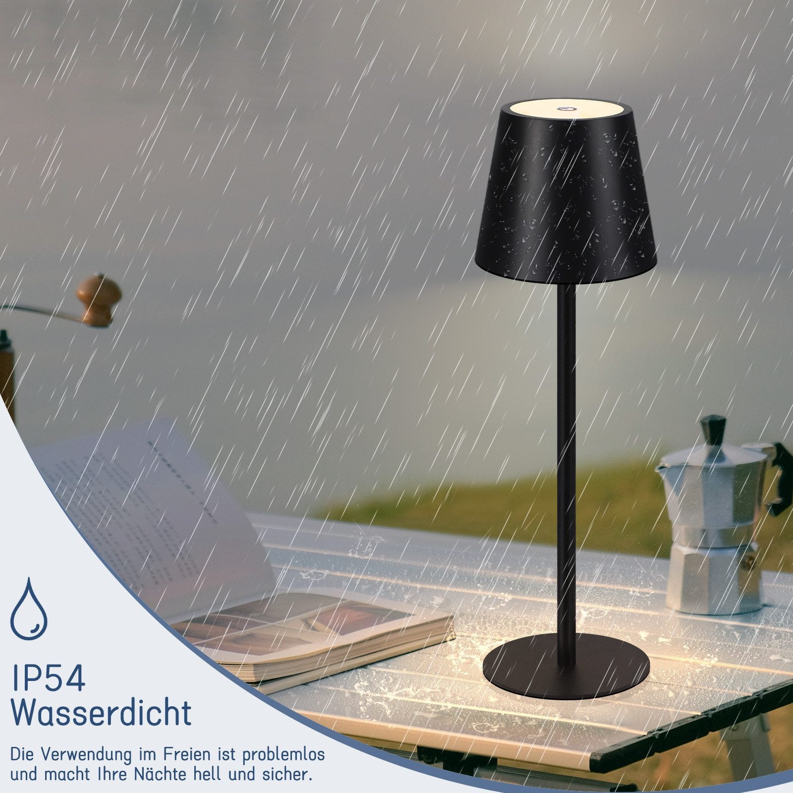 ZMH Lampada da tavolo LED wireless nera batteria 2600mAh touch ricaricabile USB per esterno camera letto