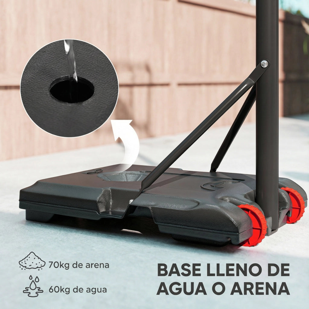 Canestro da Basket Regolabile in Altezza con Ruote e Base Riempibile ¨C Zephmum ¨C Rosso e Nero 178-208 cm