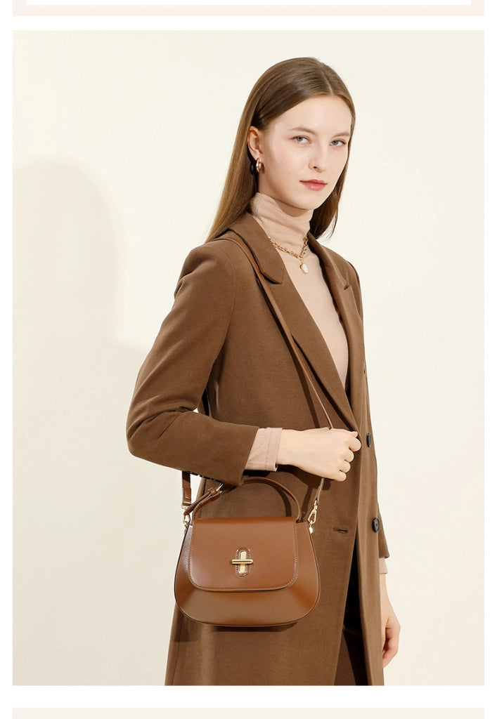 Borsa a tracolla da donna in vera pelle, stile vintage, marrone.
