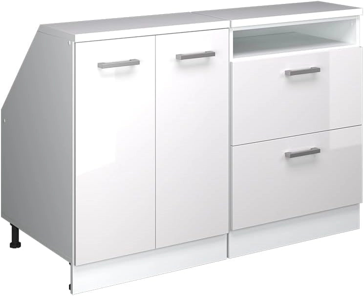 Set di mobili sottotetto Rion, Bianco lucido, 120 cm Set di 2 carcasse armadio profondità 60 cm, adatto per il salvaspazio sotto tetti spioventi