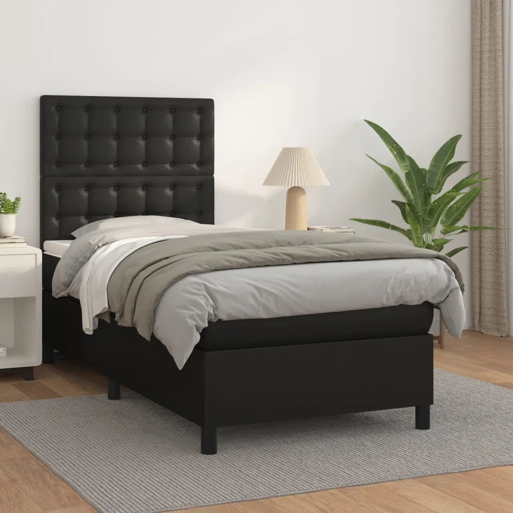 Letto singolo | Letto per adulti | Giroletto a Molle con Materasso Nero 90x190 cm in Similpelle