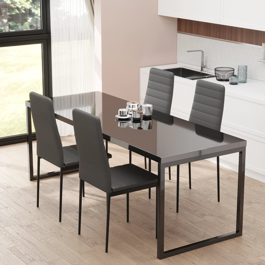 Set 4 Sedie Imbottite da Pranzo ¨C Zephmum ¨C Nero Tessuto Metallo
