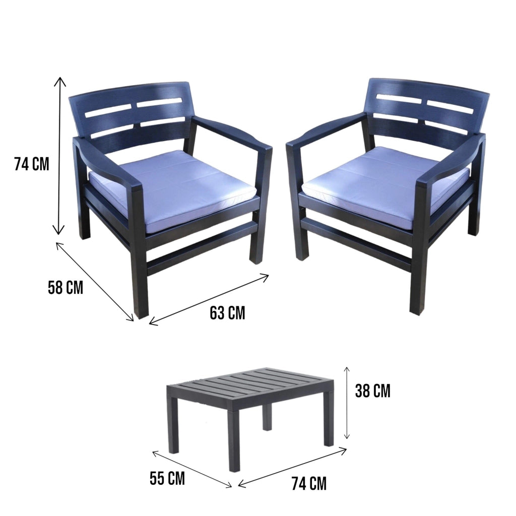 Salottino Outdoor Alfio, set Salotto da Esterno 2 Posti Made in Italy, Nero Antracite