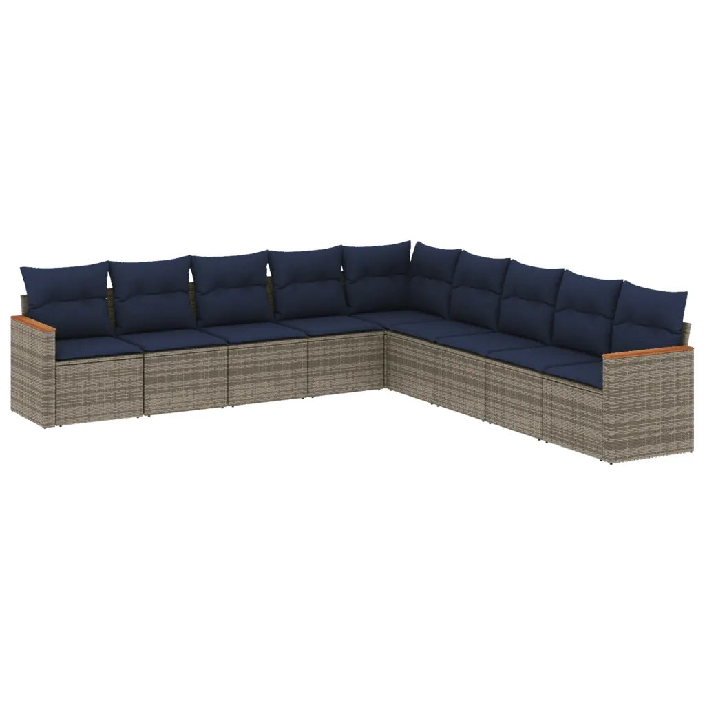 Set Divani da Giardino 9 pz con Cuscini Grigio in Polyrattan 3226061