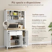 Dispensa Cucina con Cassetti, Ripiani Aperti e Scaffali Regolabili in Legno, 100x40x180 cm, Bianco