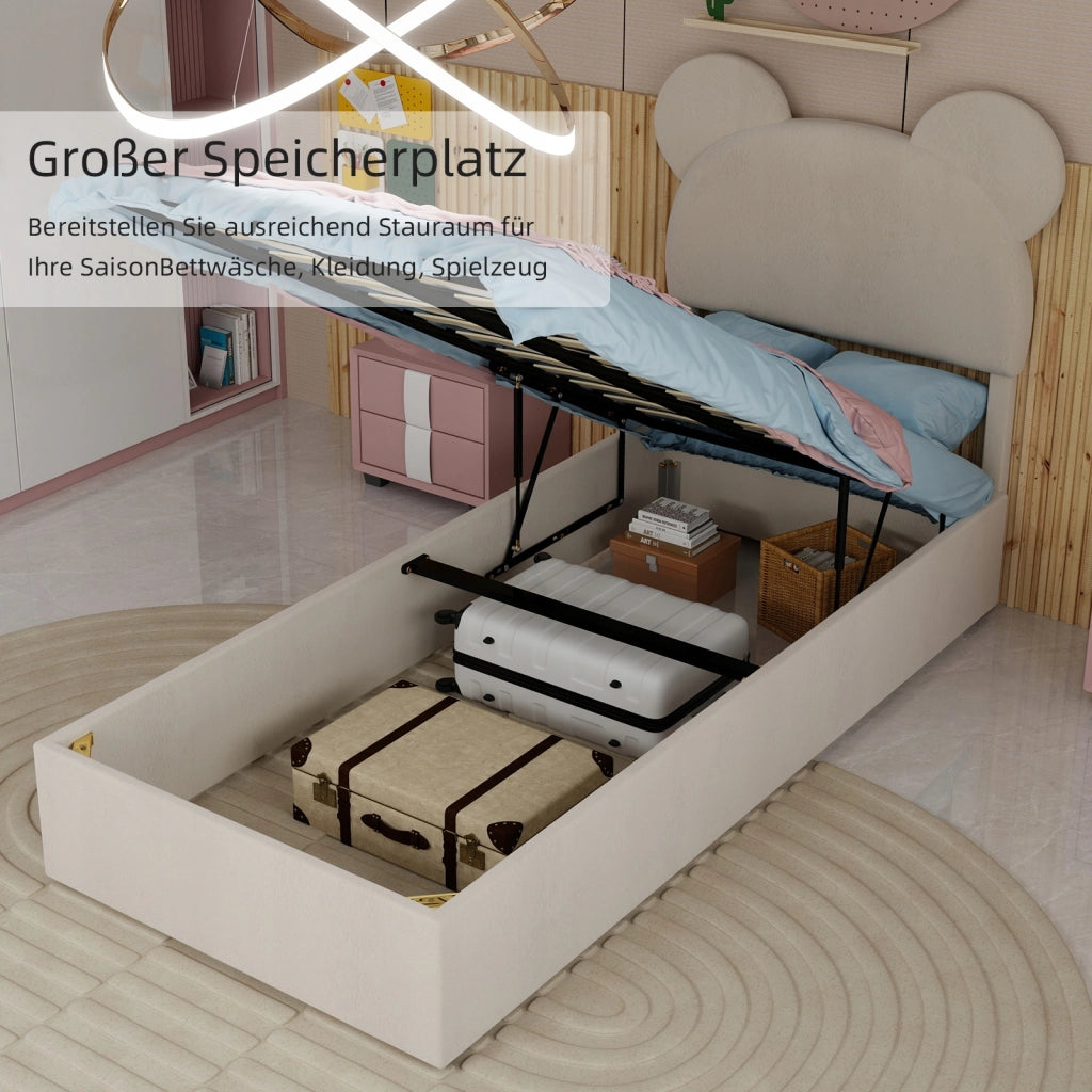 Letto imbottito singolo 90x200 - Xylo - Beige, testiera imbottita
