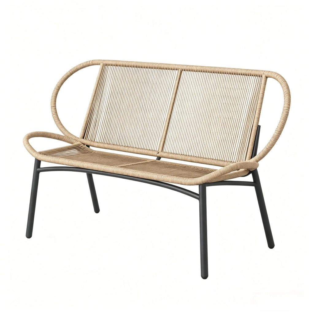 Panca da giardino a 2 posti in rattan PE e metallo; 138 cm; naturale e nero