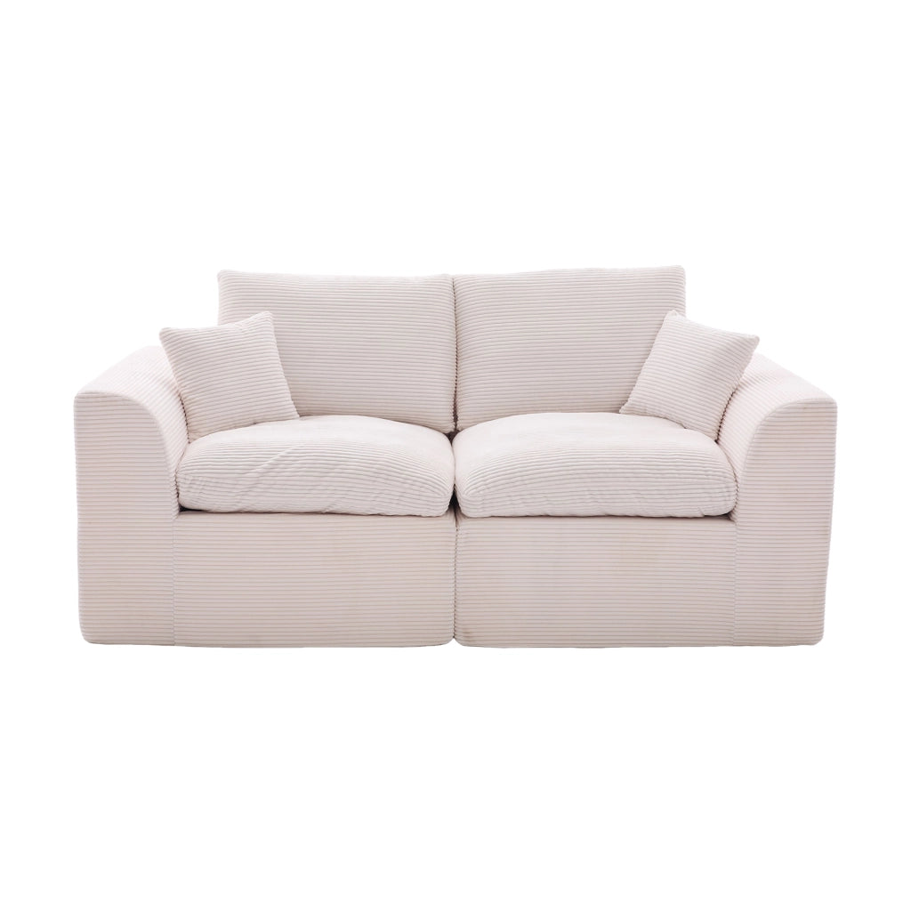 OKWISH Divano 2 Posti da Soggiorno, con Cuscini e Seduta Imbottita, Design Minimalista, Velluto a Coste, Beige