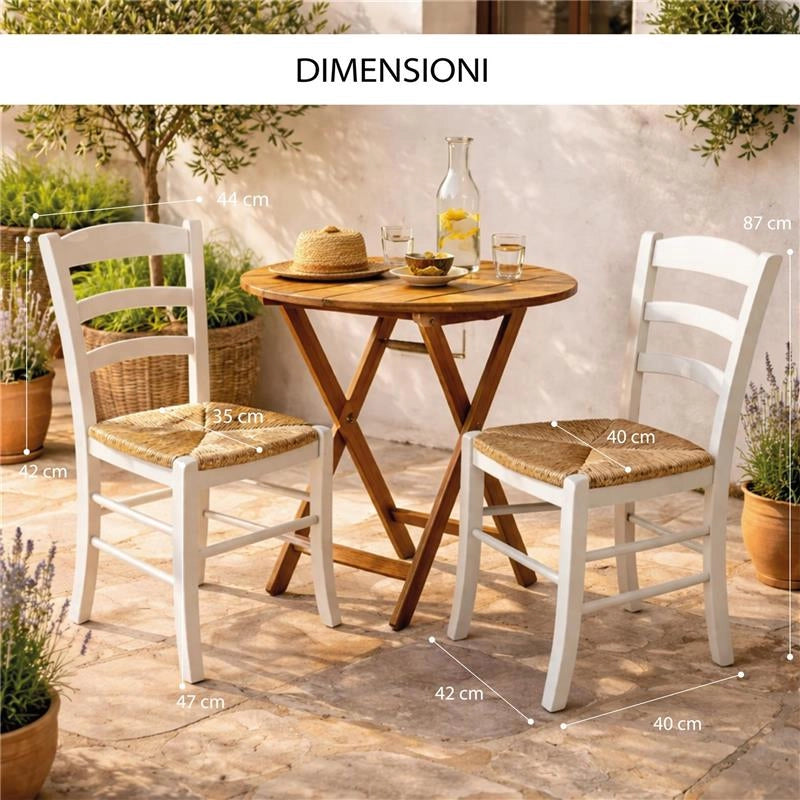 SET 2 SEDIE PAESANA IN LEGNO CON SEDUTA IN PAGLIA E SCHIENALE ALTO 42X40X87H CM COLORE BIANCO