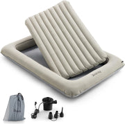 Letto Gonfiabile per Bambini in Viaggio, Set di Materasso Ad Aria Portatile con Pompa Elettrica, Letto Gonfiabile con Barriere Laterali Alte, 165x118x20 cm, Carico150 kg (Grigio)
