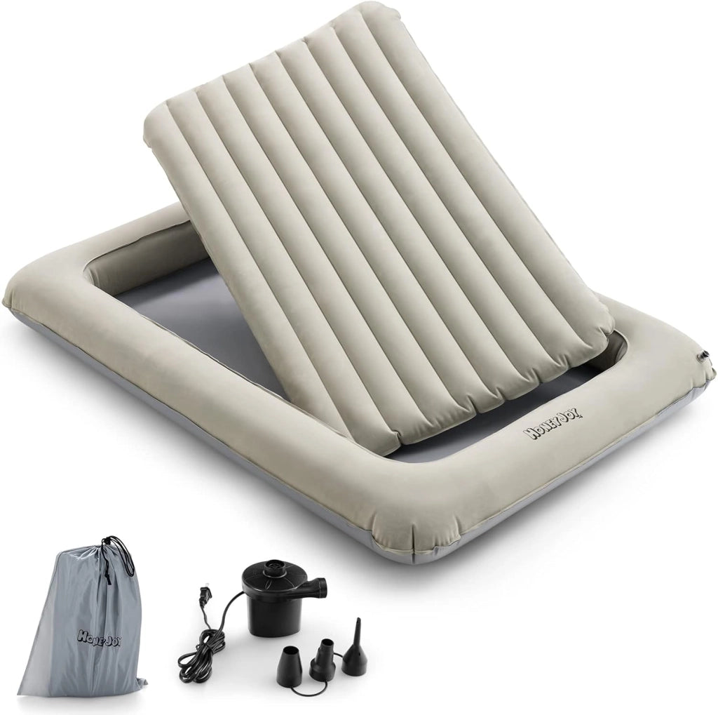 Letto Gonfiabile per Bambini in Viaggio, Set di Materasso Ad Aria Portatile con Pompa Elettrica, Letto Gonfiabile con Barriere Laterali Alte, 165x118x20 cm, Carico150 kg (Grigio)