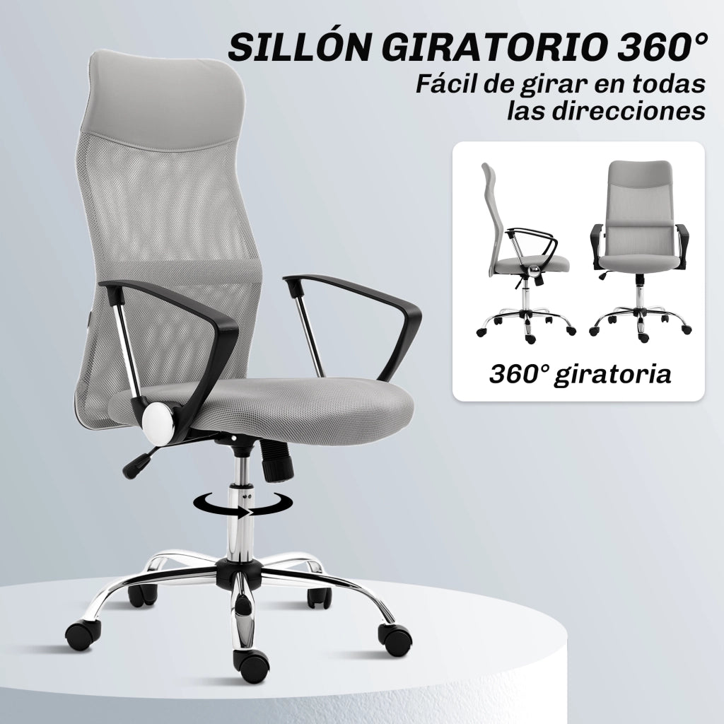 Sedia da Ufficio con Schienale Curvo e Ruote ¨C zephmum ¨C Grigio Chiaro 63x65x109-119 cm
