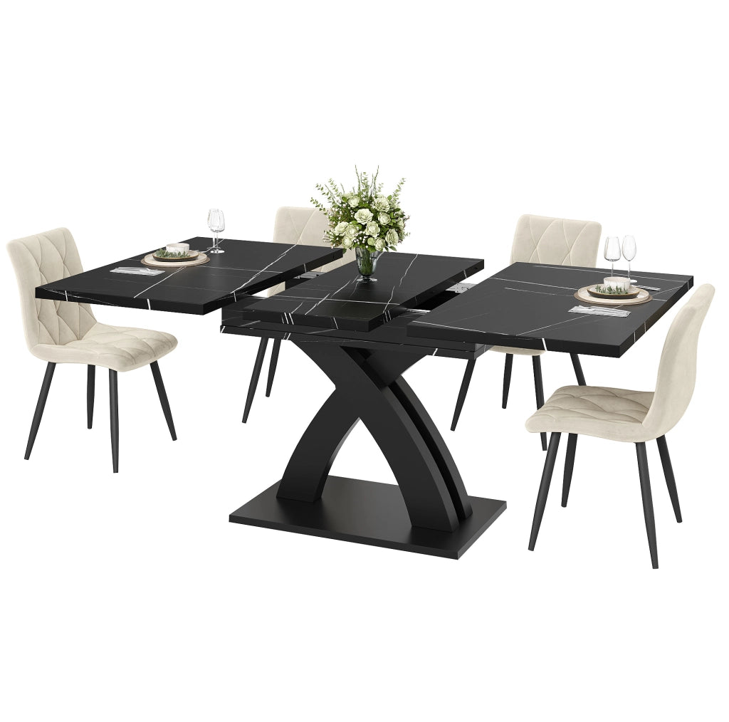 Tavolo da pranzo estensibile 120x80x76 cm; piano allungabile fino a 160 cm; MDF e metallo nero