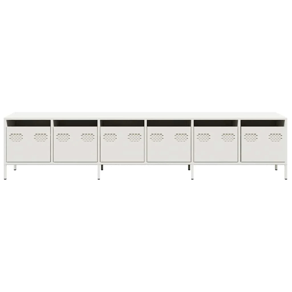 Mobile porta TV moderno con ampio spazio contenitivo 202 x 39 x 43,5 cm acciaio laminato a freddo bianco 02_0055637