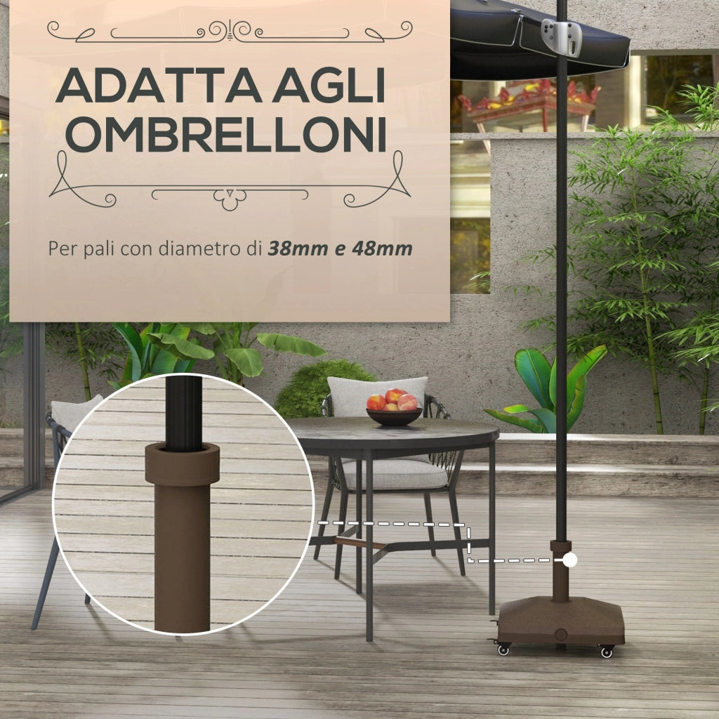 Base per Ombrellone Riempibile 45x45x39 cm fino a 20 kg per Pali da Ø2,2-3,8 cm  con Ruote Marrone