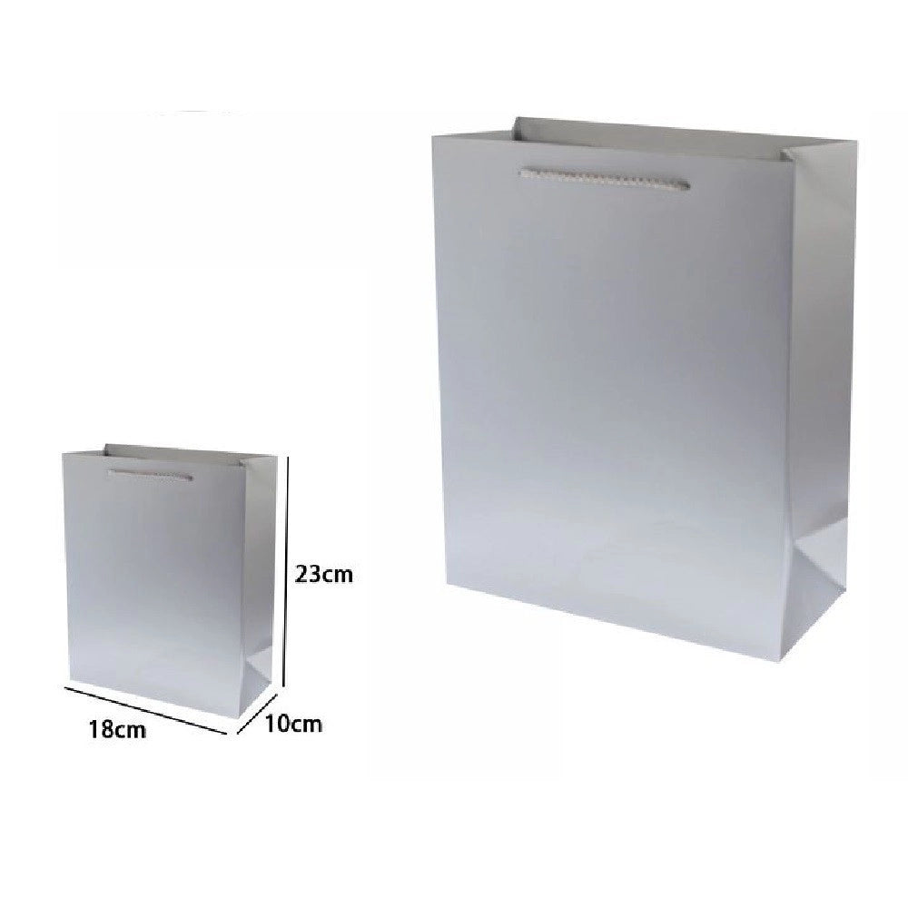 Trade Shop - Set 3pz Buste Borsa Regalo Sacchetti 23x18x10 Cm 69911 Grigio Con Manico Cordino -