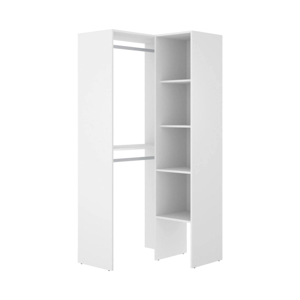 Guardaroba Arpagone, Struttura per cabina armadio angolare, Mobile appendiabiti aperto ad angolo, 79x88h186 cm, Bianco