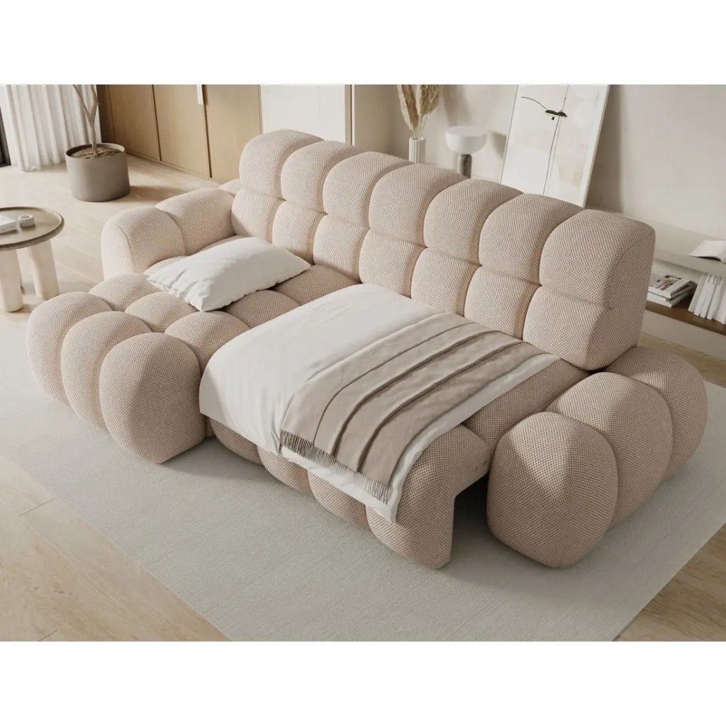 Divano angolare convertibile BULLA 3 posti beige angolo sinistro - tessuto nido d'ape con estensione della seduta elettrica