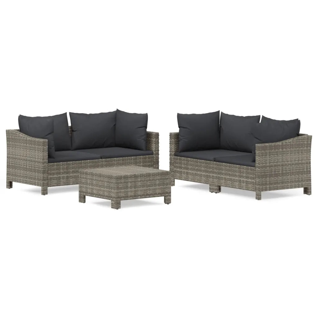 Set Divani da Giardino 5 pz con Cuscini in Polyrattan Grigiocod mxl 76647