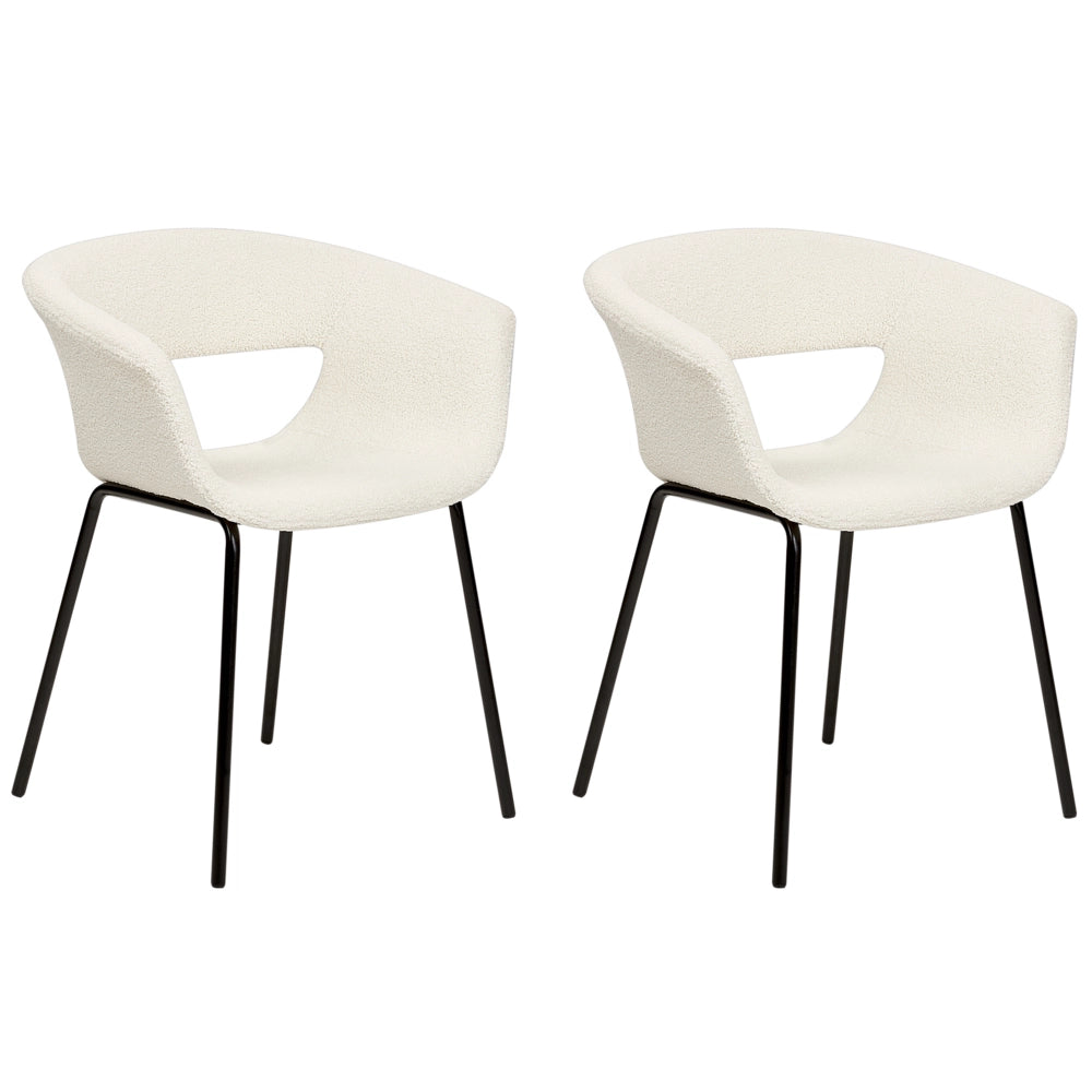 Set di 2 sedie tessuto bouclè bianco sporco senza braccioli con gambe in metallo per la sala da pranzo Cucina