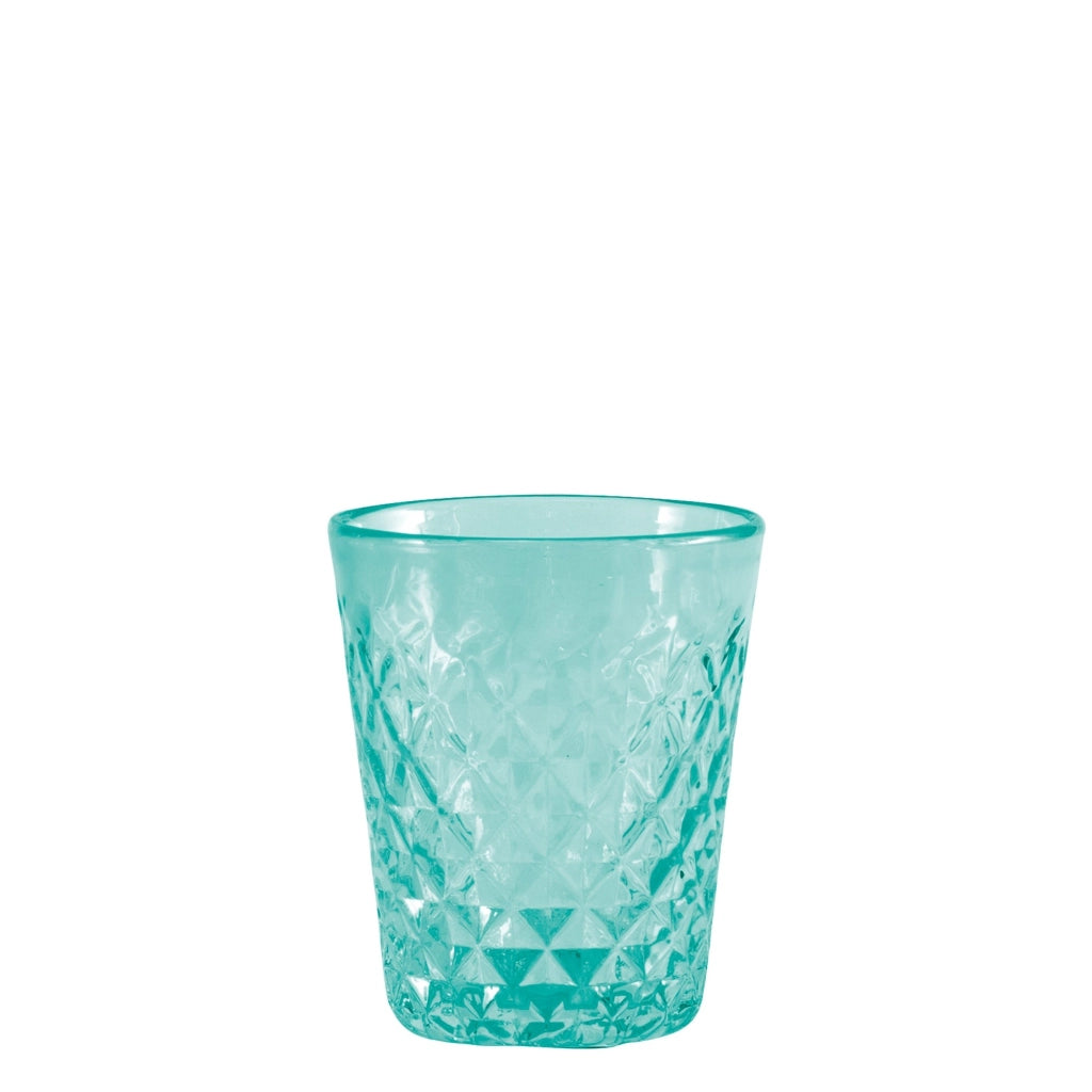 Zafferano Tumbler Balloton in vetro soffiato a mano, lavorazione a rilievo, colore Verde mare, set da 6 pezzi, capacità 35 cl, altezza 9.6 cm